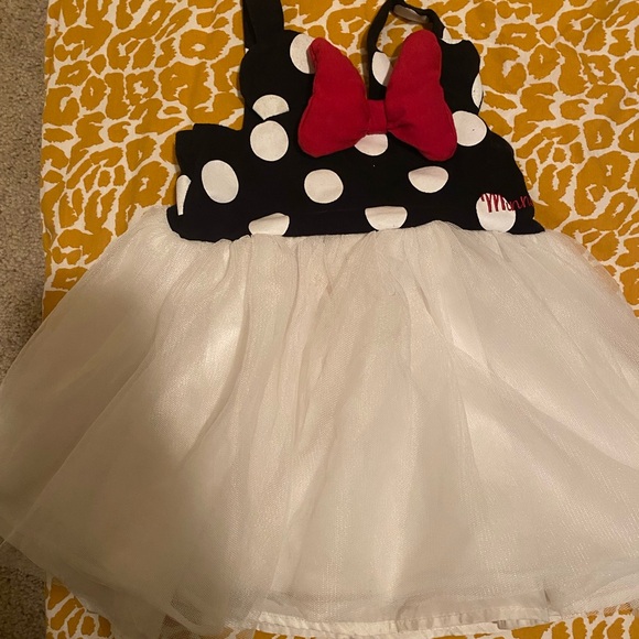 Disney Other - Disney Minnie Mouse Black and White Polka Dot Dress with Red Bow-Size 12 months
